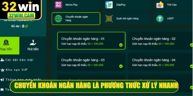 Chuyển khoản ngân hàng là phương thức xử lý nhanh và mức độ bảo mật cao