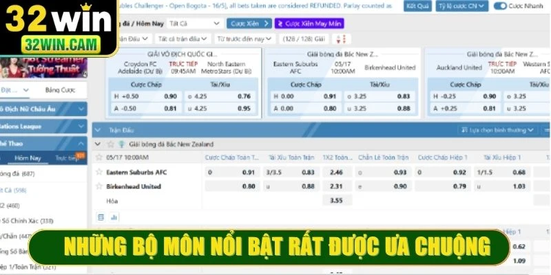 Những bộ môn nổi bật rất được ưa chuộng tại thể thao 32WIN